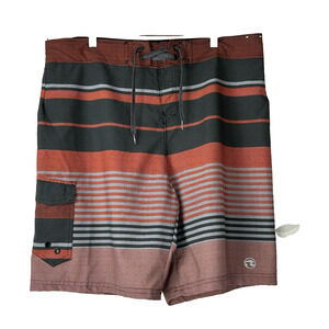 Ocean Current Swim Trunks Mens Size 38 Orange Black Side Pocket Front Tie